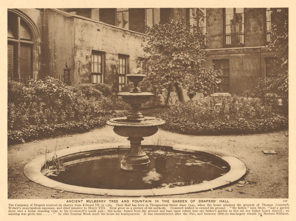 Drapers' Hall. Mulberry tree fountain garden. Throgmorton Street 1926 print